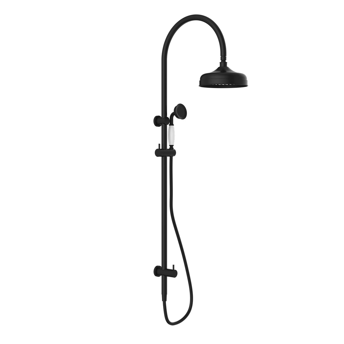 York Twin Shower With White Porcelain Hand Shower Matte Black