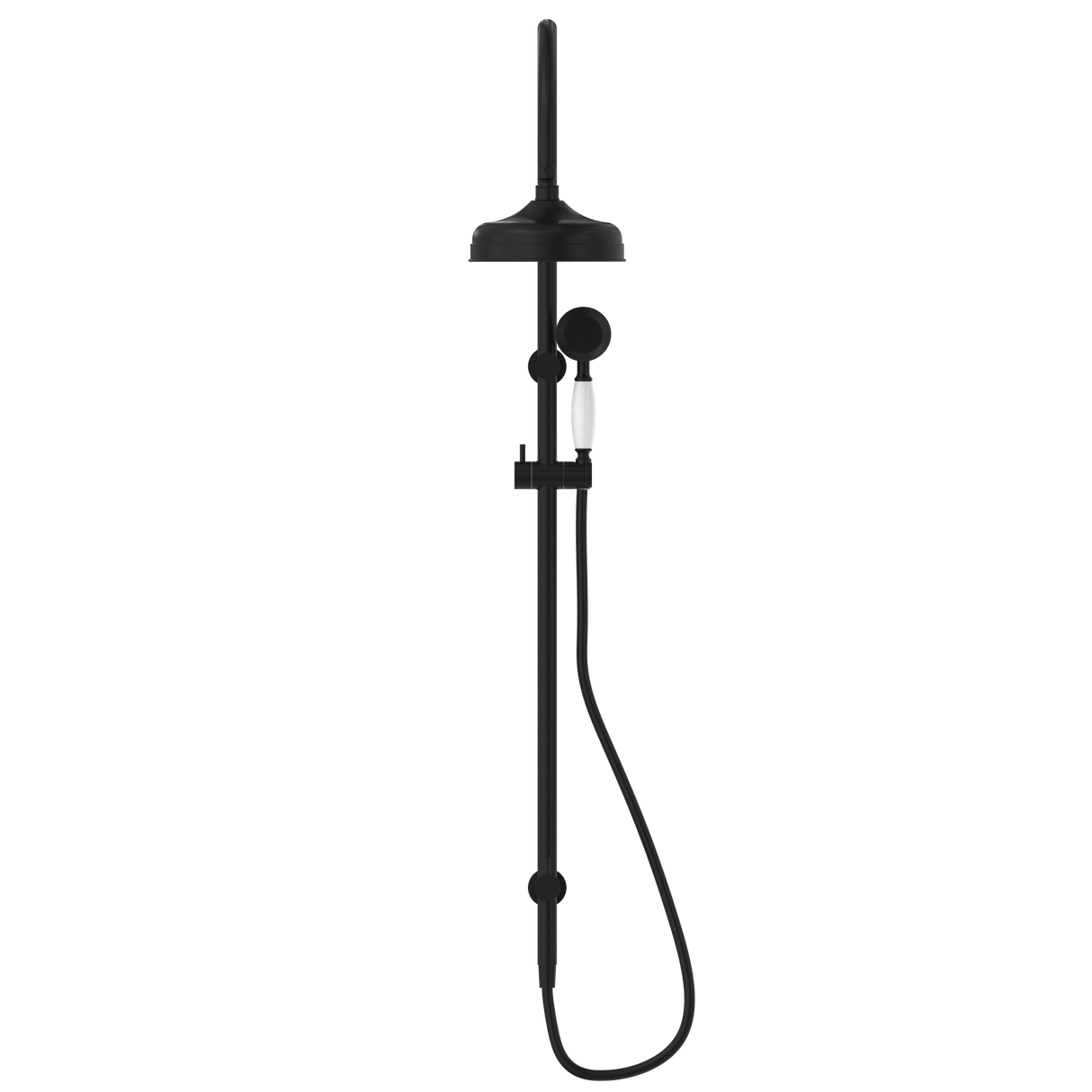 York Twin Shower With White Porcelain Hand Shower Matte Black