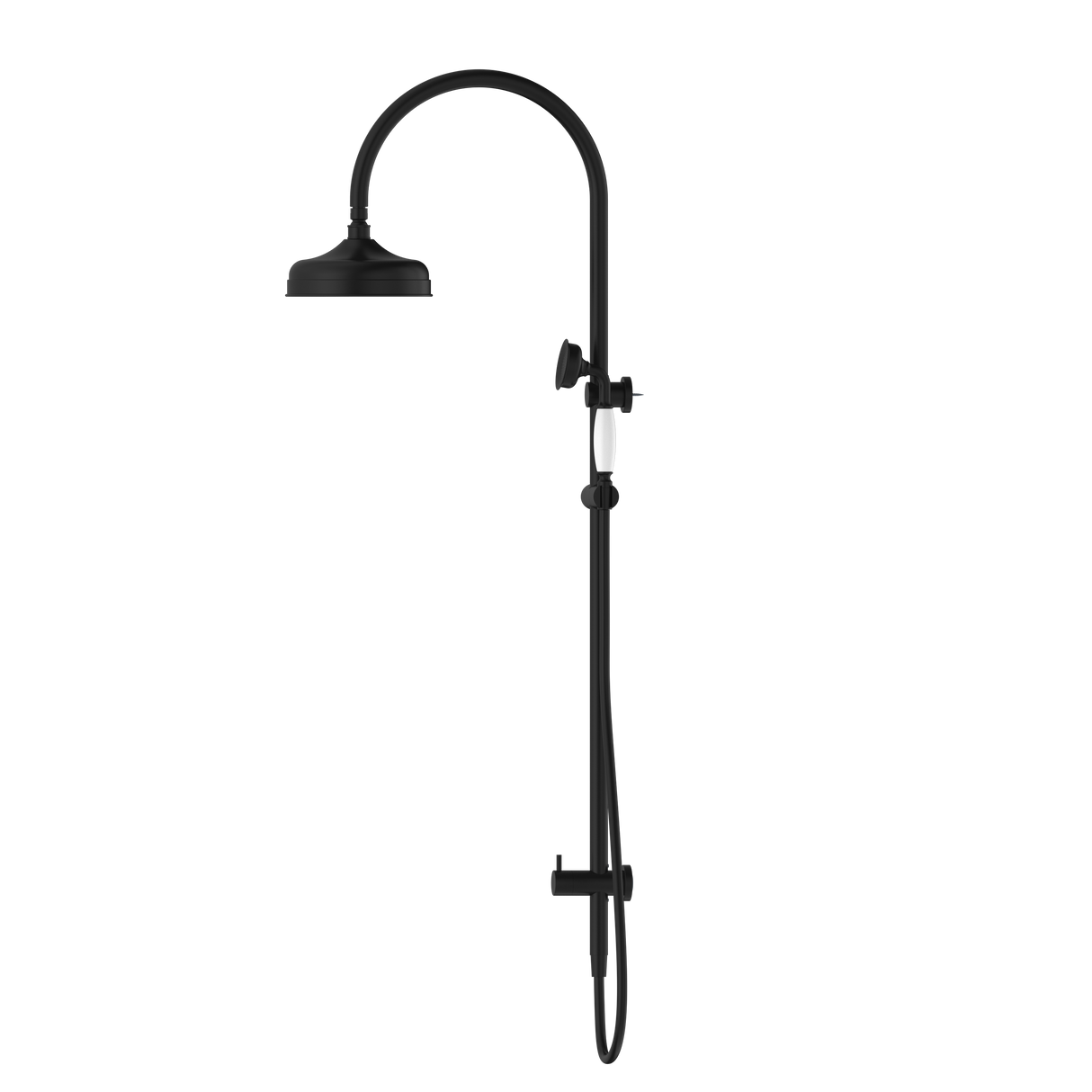 York Twin Shower With White Porcelain Hand Shower Matte Black