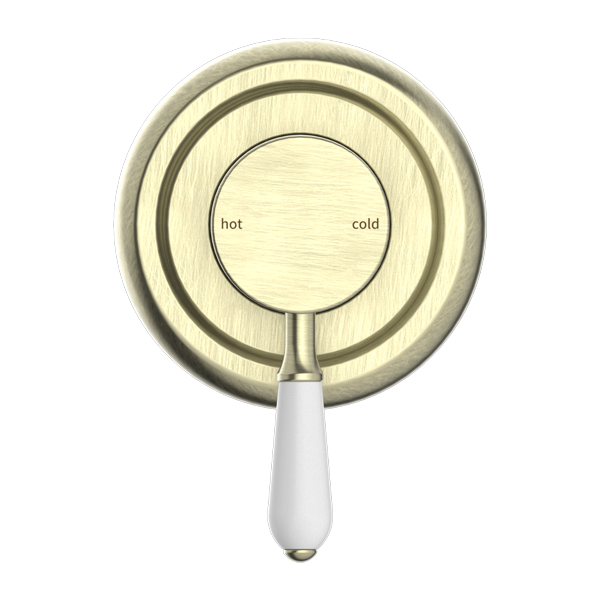 York Shower Mixer With White Porcelain Lever Aged Brass