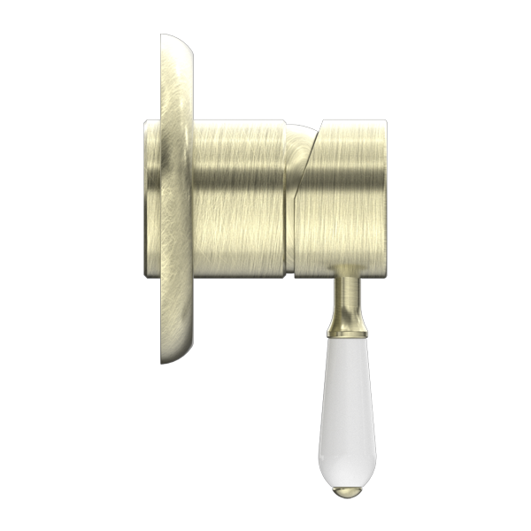York Shower Mixer With White Porcelain Lever Aged Brass