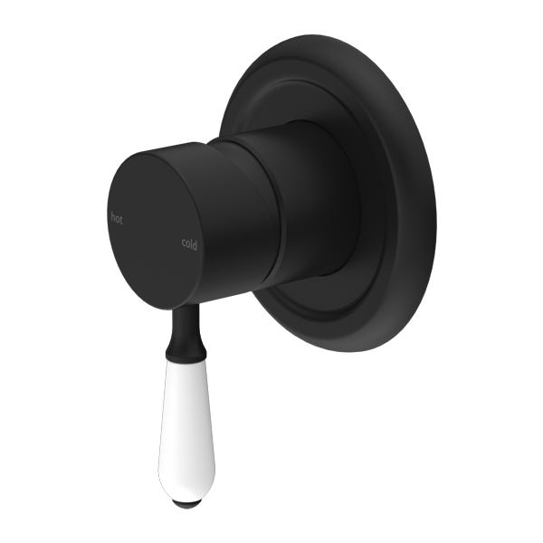 York Shower Mixer With White Porcelain Lever Matte Black