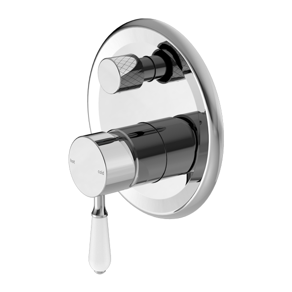 York Shower Mixer With Divertor With White Porcelain Lever Chrome