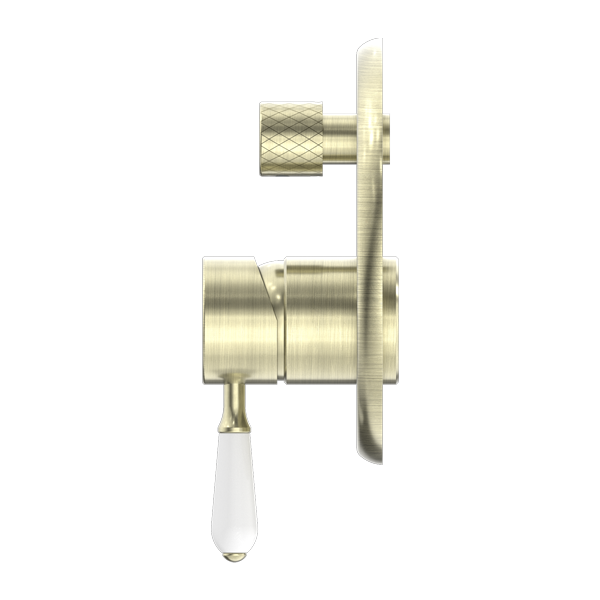 York Shower Mixer With Divertor With White Porcelain Lever Aged Brass