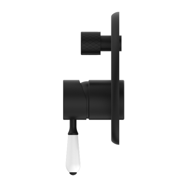 York Shower Mixer With Divertor With White Porcelain Lever Matte Black