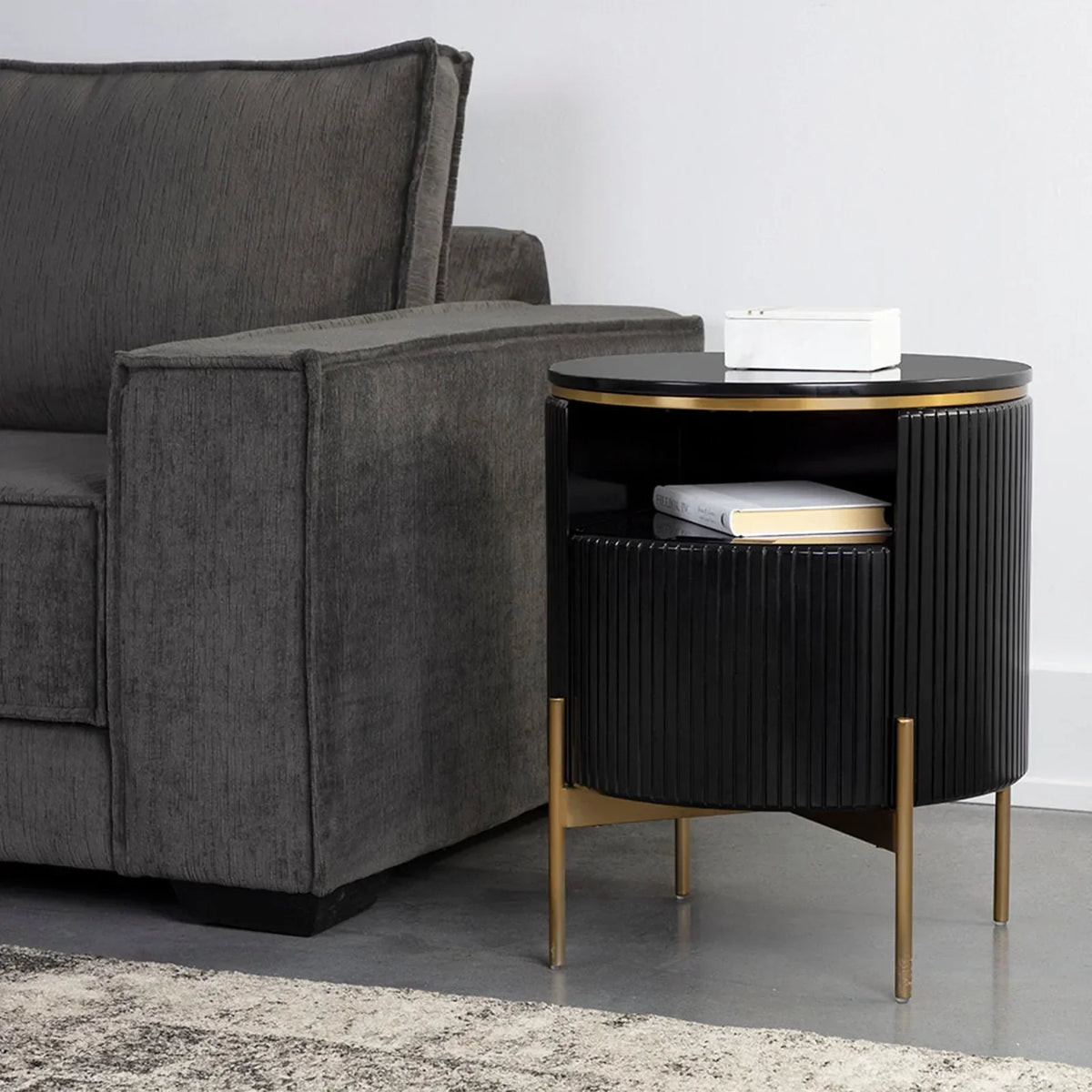 Panoso Wood Nightstand Luxurious Side Table with Gold Base