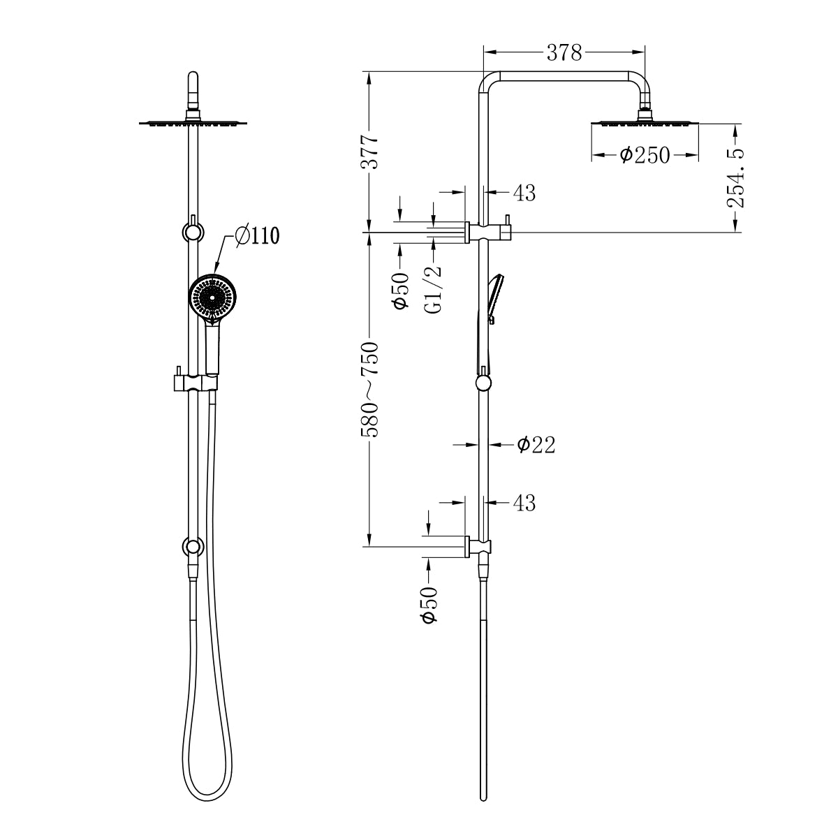 Round Project Twin Shower Gun Metal