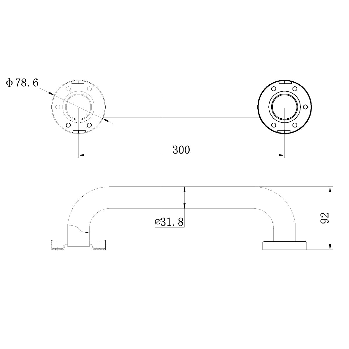 CLASSIC CARE SS304 300MM GRAB BAR (CONCEALED FIXING) CHROME