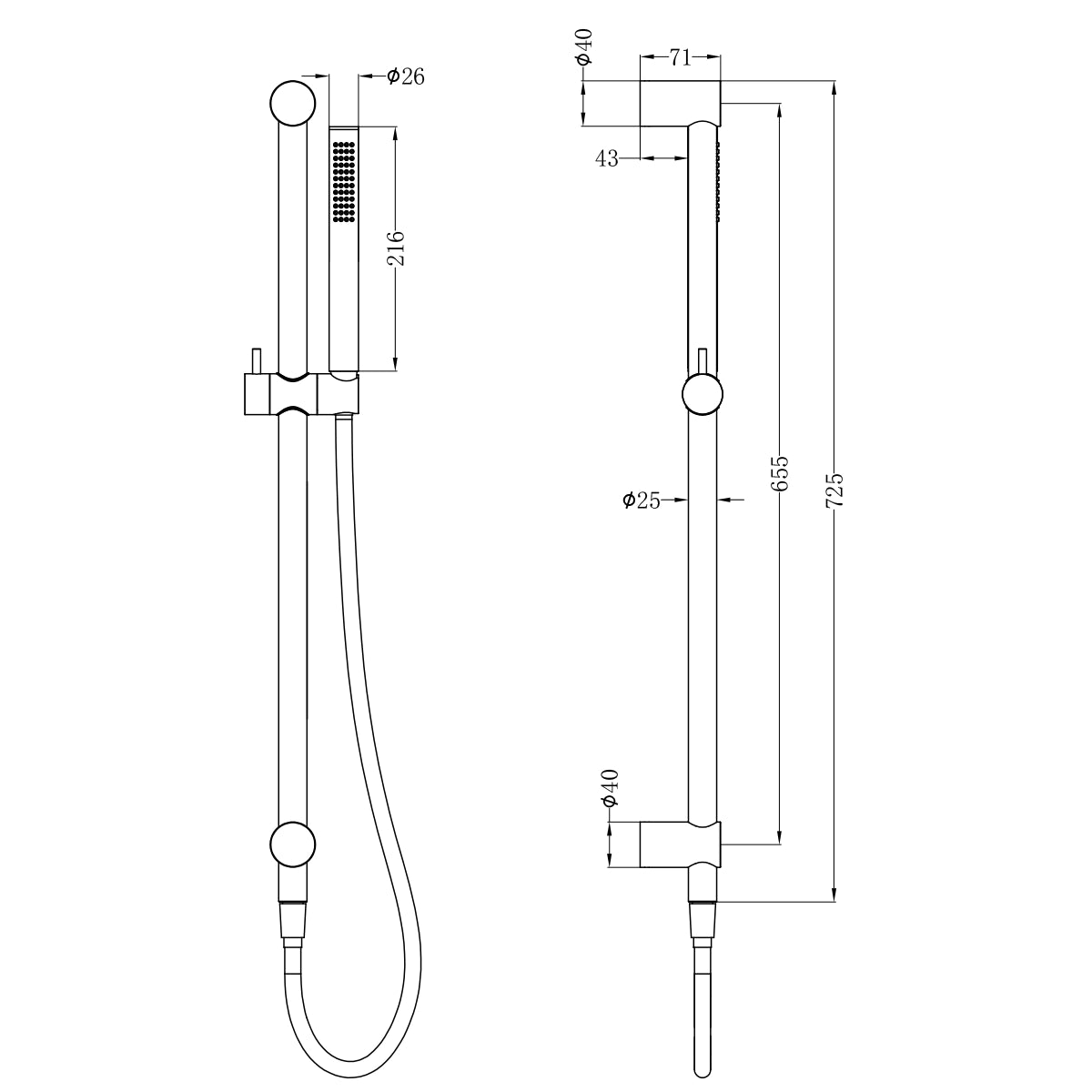 Zen Ss316l Shower Rail Graphite