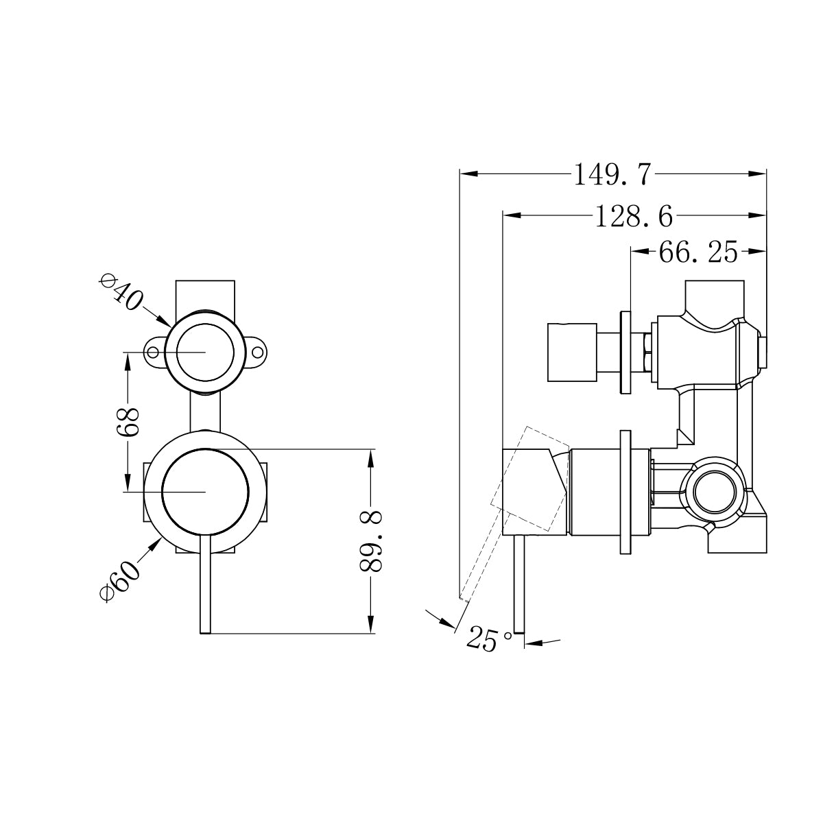 Mecca Shower Mixer With Divertor Separate Back Plate Chrome
