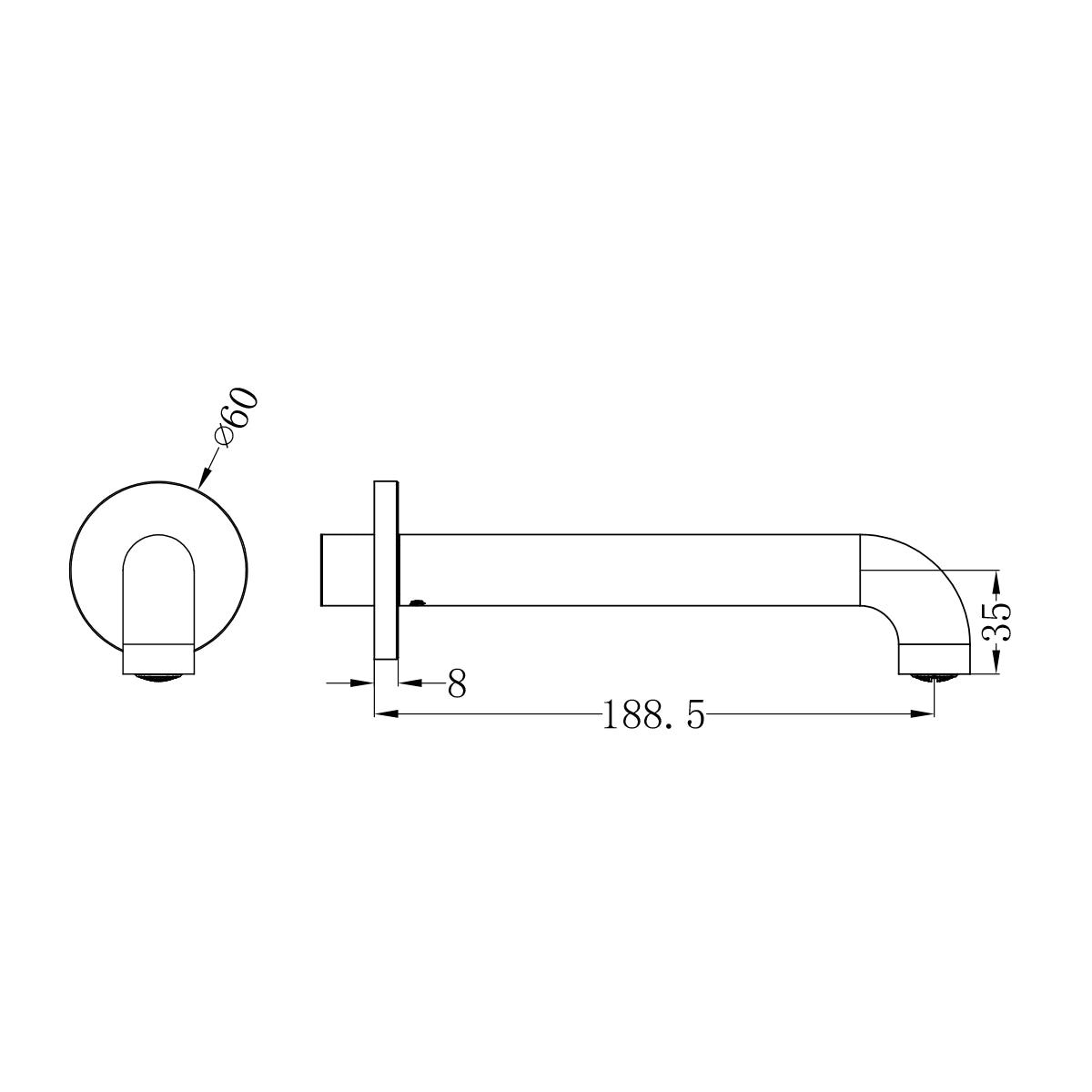 MECCA BASIN/BATH SPOUT ONLY 185MM MATTE WHITE