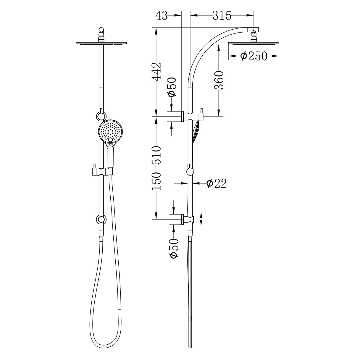 Dolce Twin Shower Gun Metal