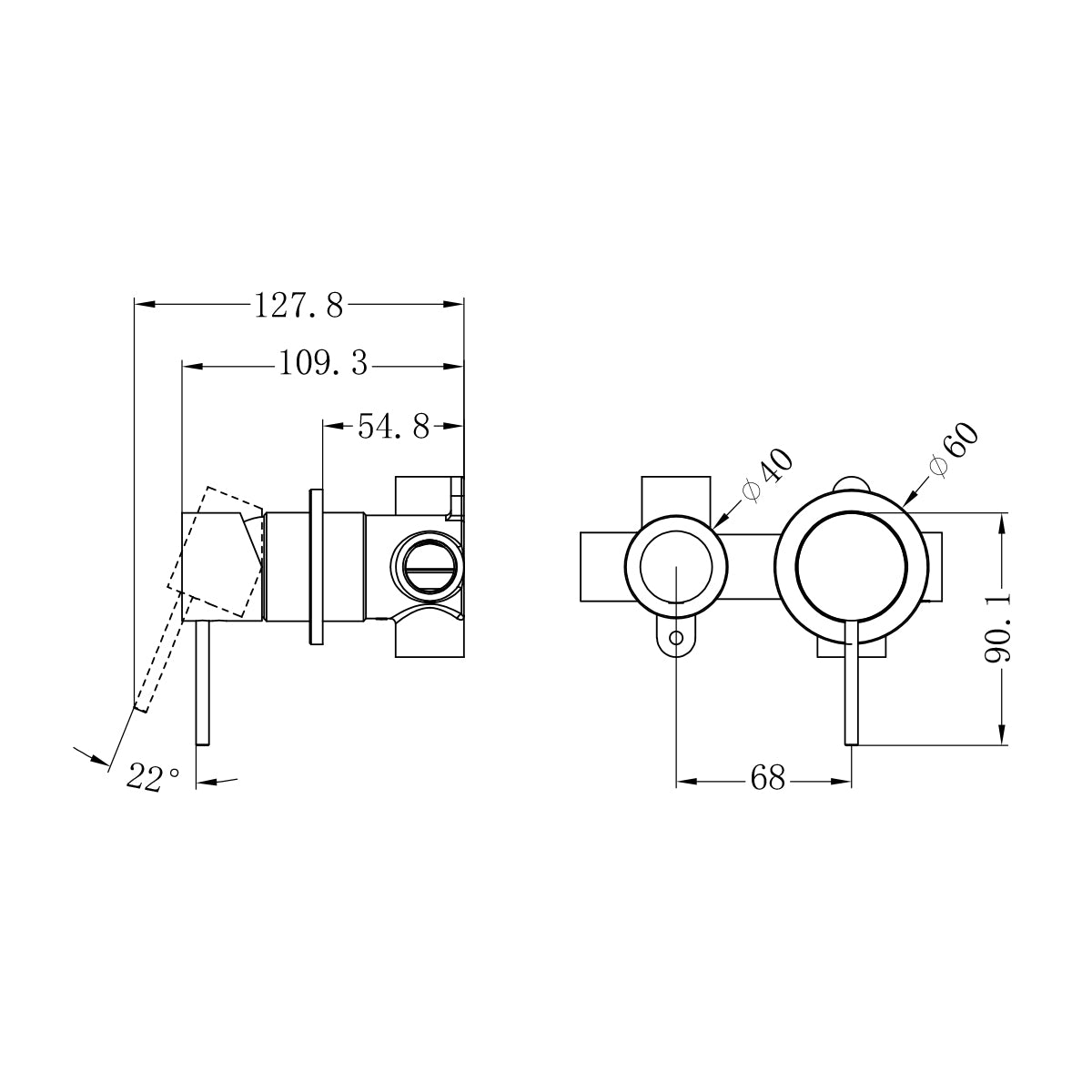 Mecca Shower Mixer With Horizontal 2 Way Divertor Matte Black