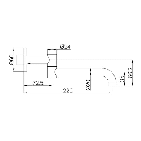 MECCA WALL MOUNTED SWIVEL BATH SPOUT ONLY 225MM MATTE WHITE