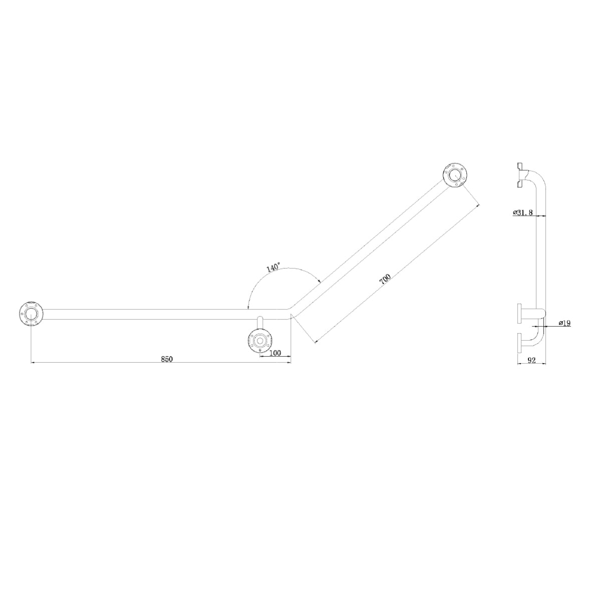 CLASSIC CARE SS304 800X700 140 DEGREES LEFT HAND (CONCEALED FIXING) CHROME