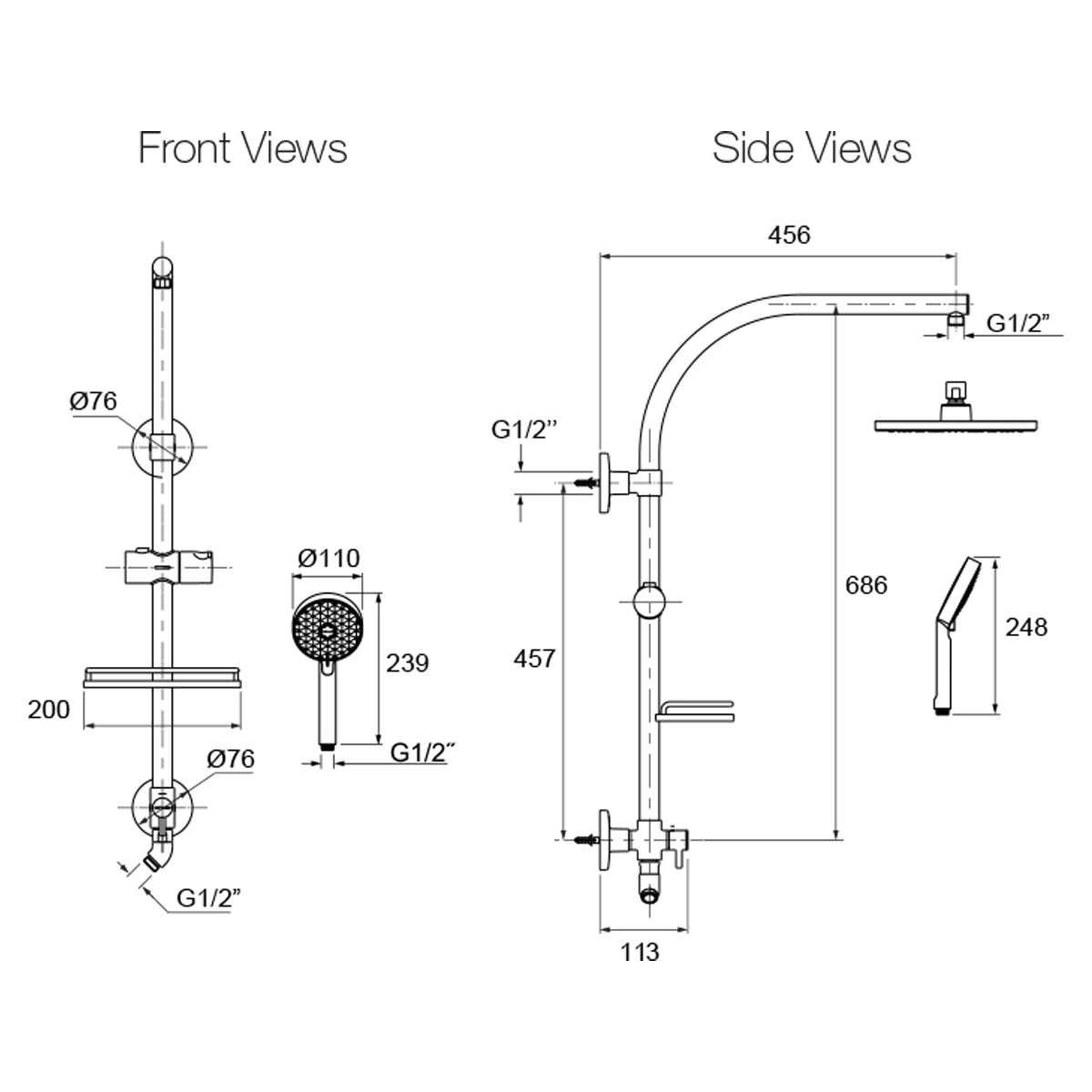 Hydrorail® Rain Shower Round Column - Standard