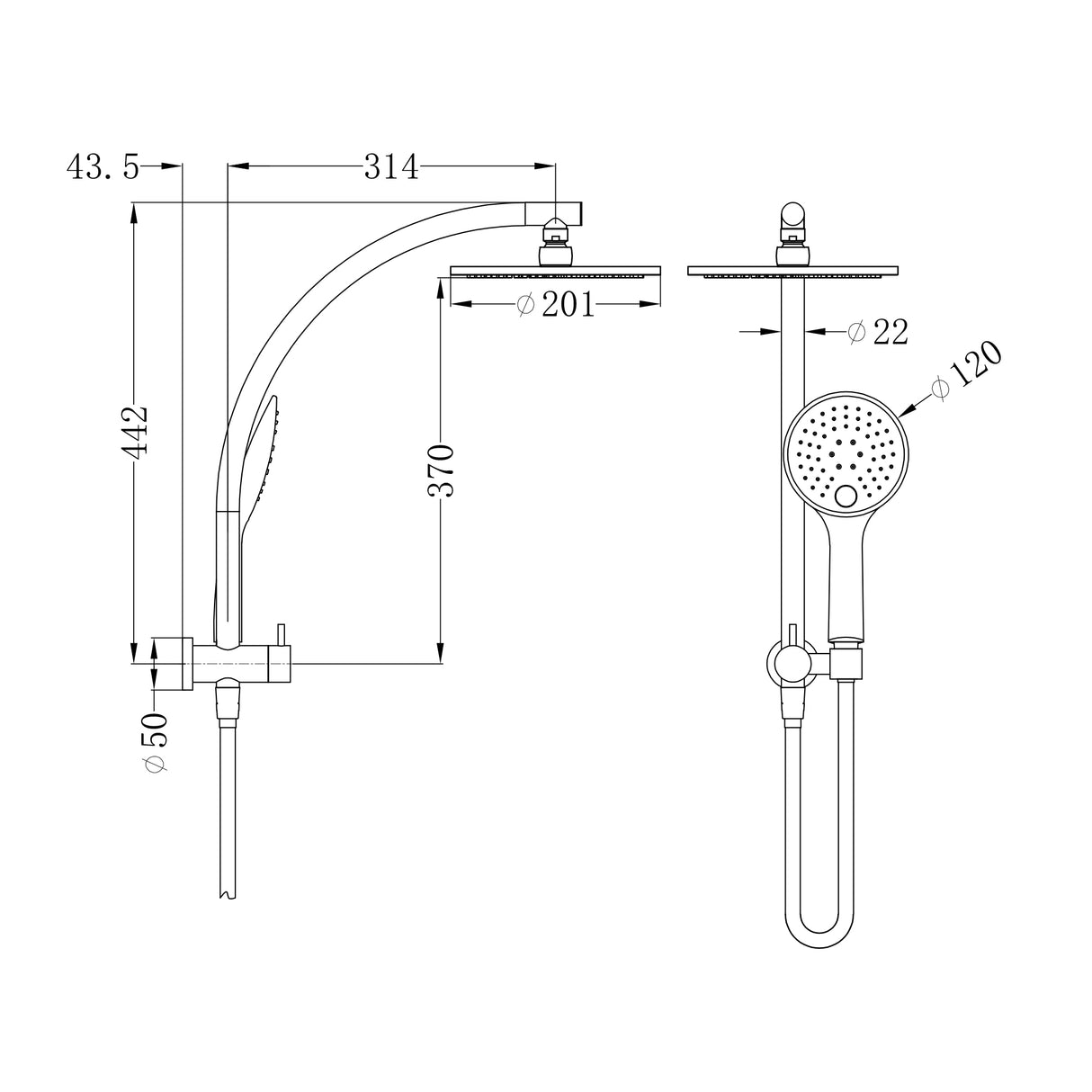 Dolce 2 In 1 Twin Shower Matte Black