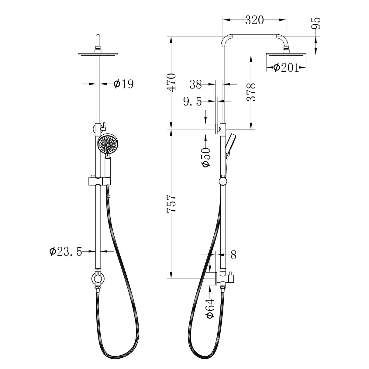 Dolce Round Twin Shower Bottom Inlet Chrome