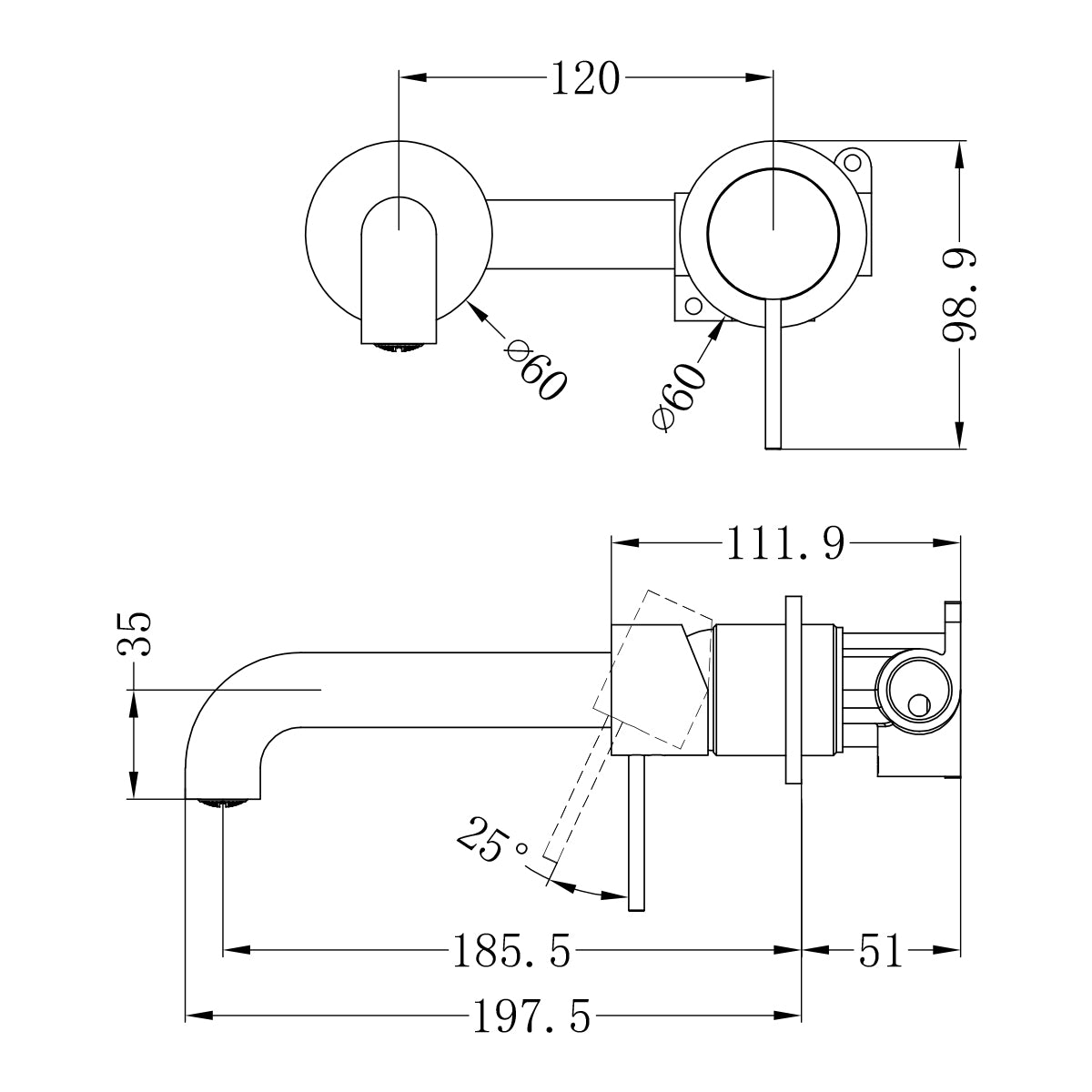 Mecca Wall Basin Mixer Separate Back Plate 185mm Spout Chrome