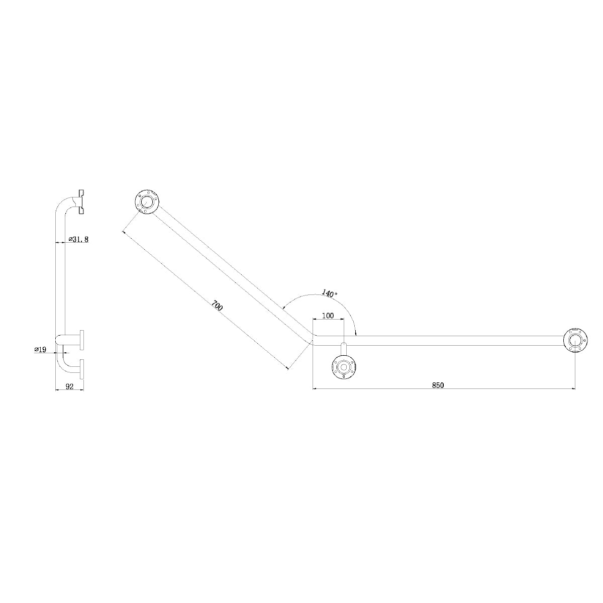 CLASSIC CARE SS304 800 X 700 140 DEGREES RIGHT HAND CHROME