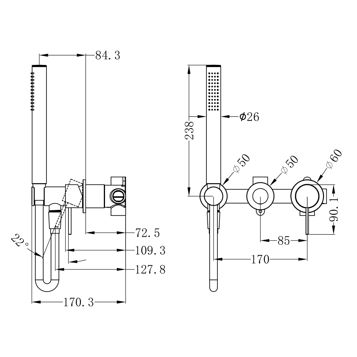 Mecca Shower Mixer With Divertor System Seperate Back Plate Matte White