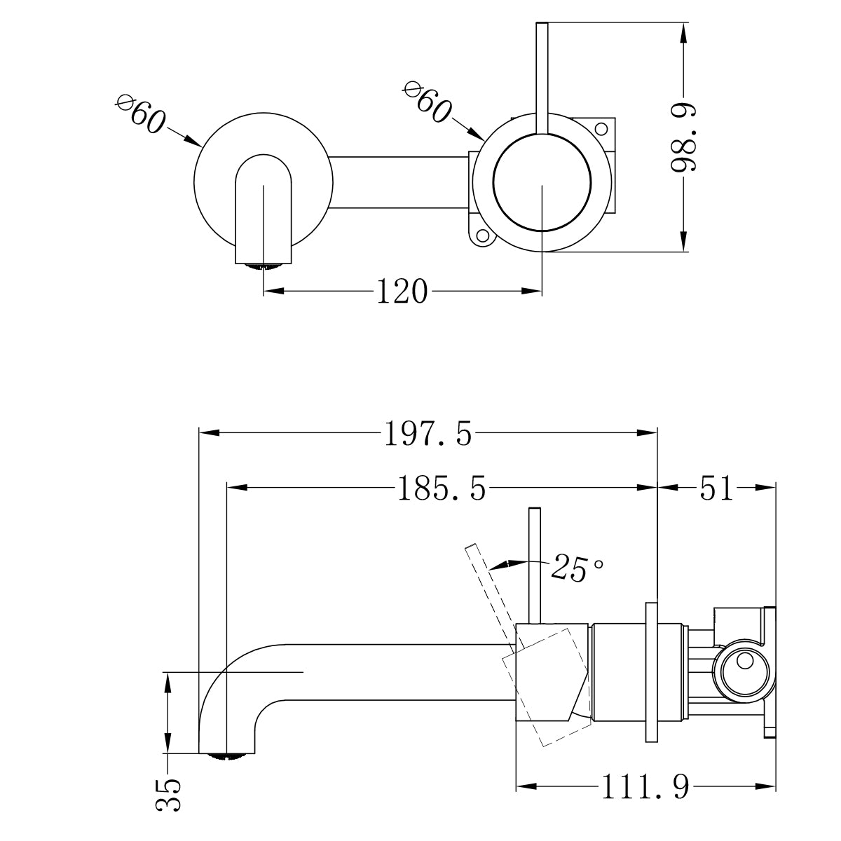 Mecca Wall Basin Mixer Separate Back Plate Handle Up 185mm Spout Matte White