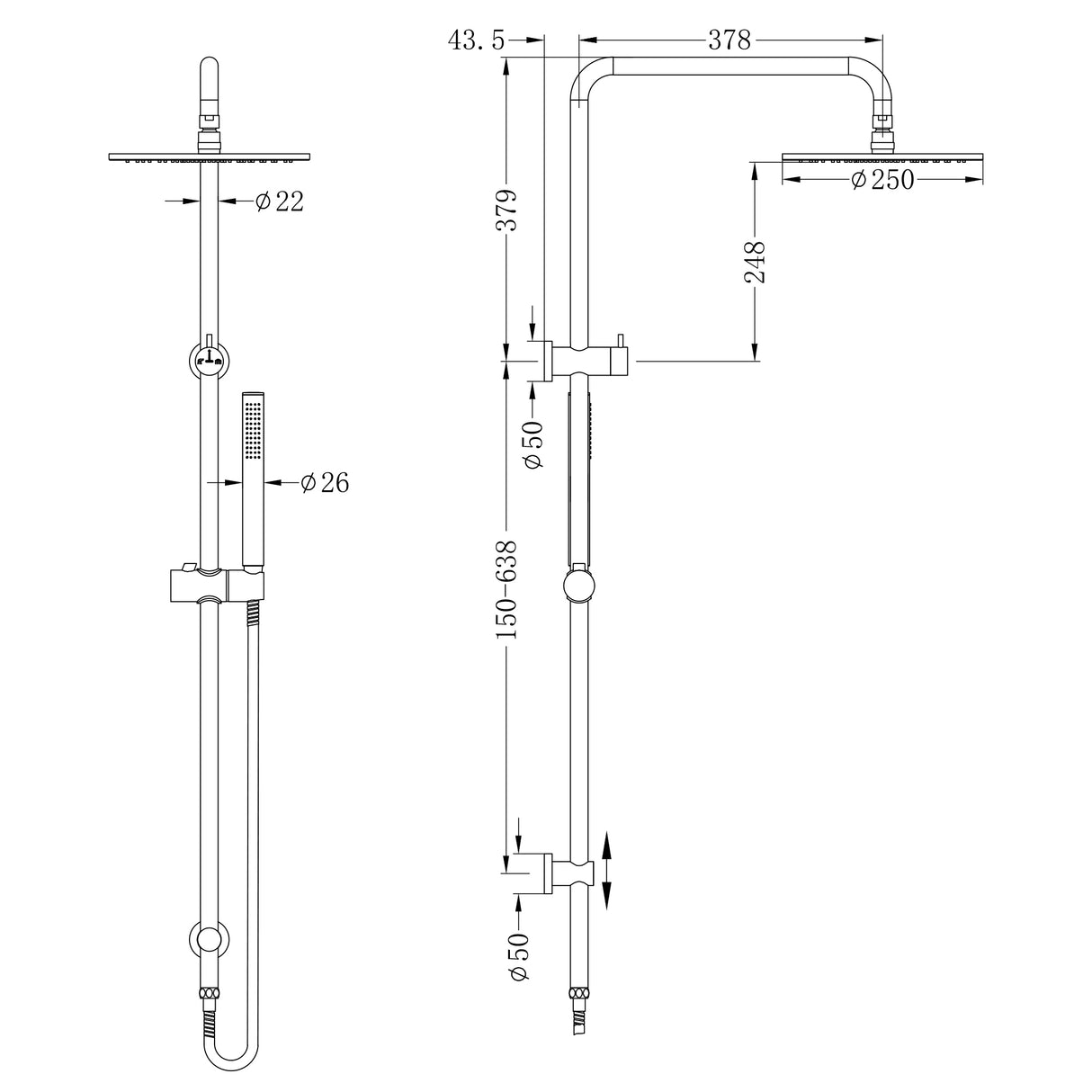 Dolce Round Twin Shower With Slim Hand Shower Chrome