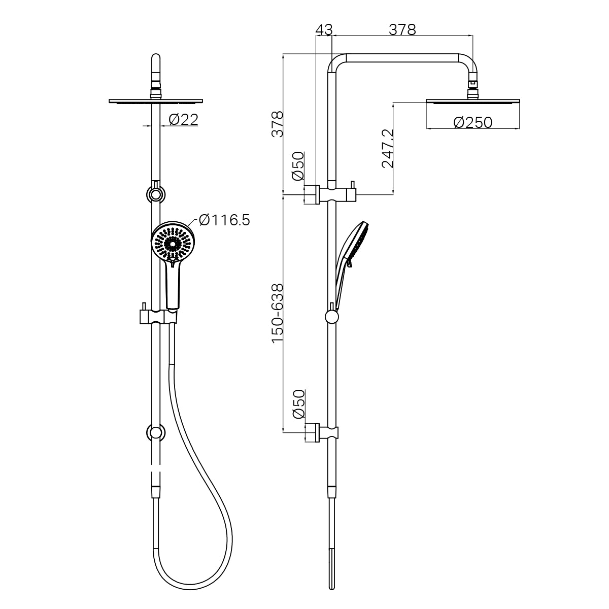 Round Twin Shower Brushed Nickel