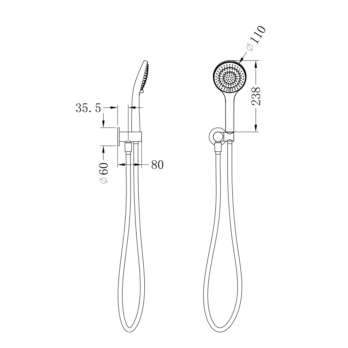 MECCA SHOWER ON BRACKET WITH AIR SHOWER CHROME