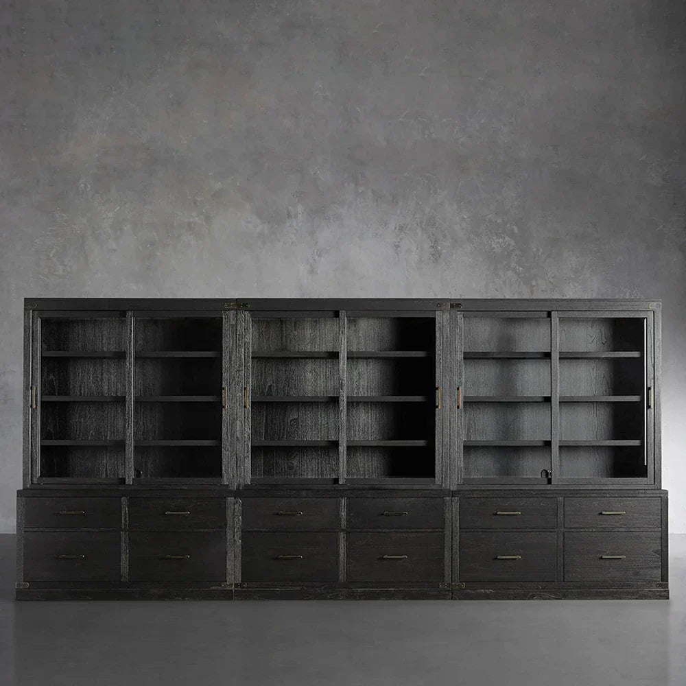 Tremont Large Modular Tall Cabinets Solid Wood Bookcases with Sliding Glass Doors