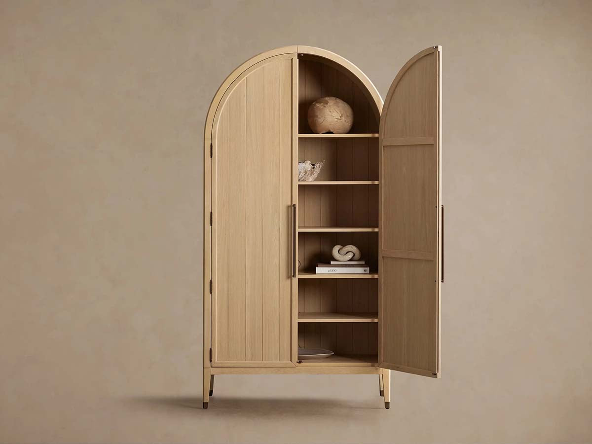 Hattie Oak Storage Cabinet Living Room Wood Tall Display Cabinet Bookcase