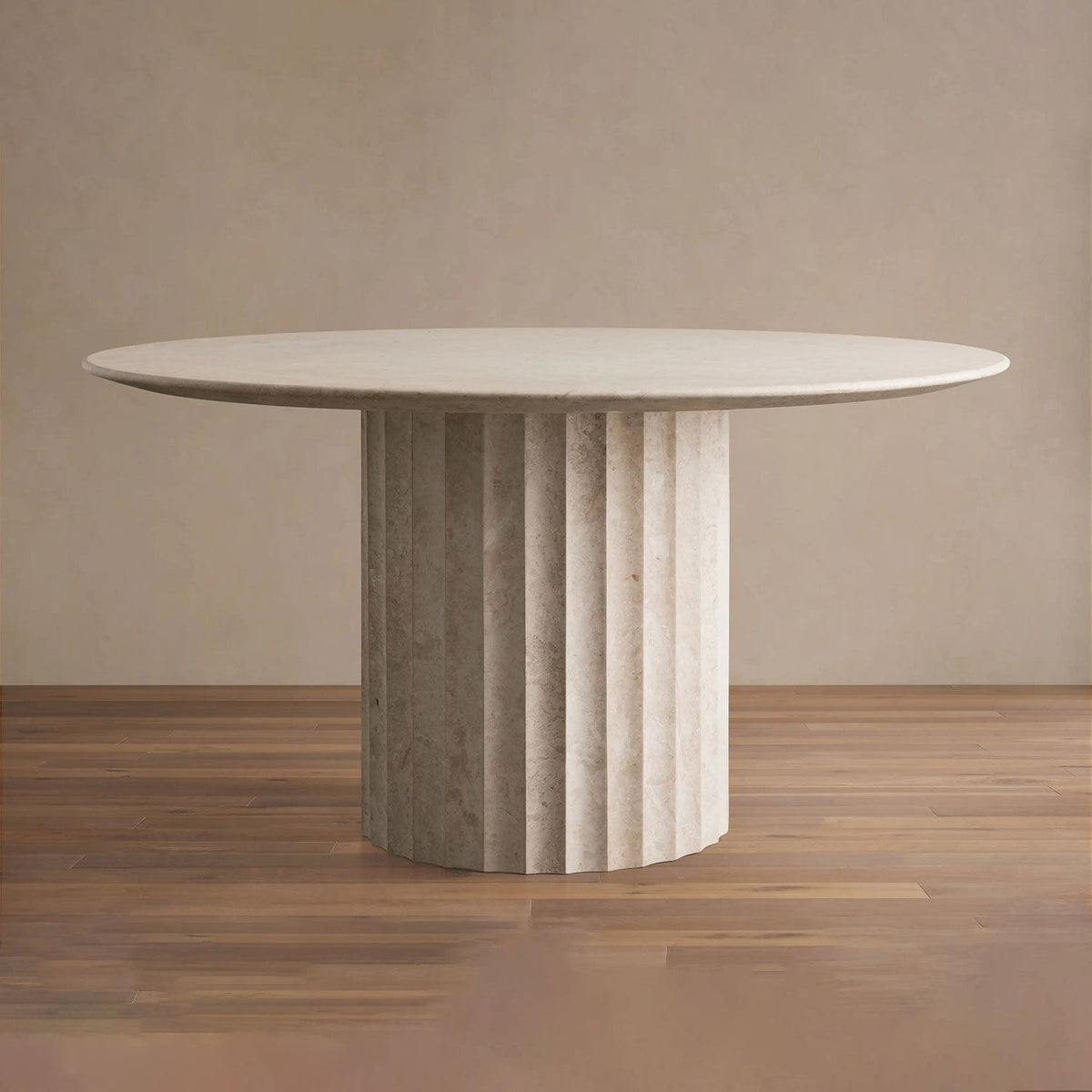 Danae Round Marble Stone Dining Table With Roman Column Base