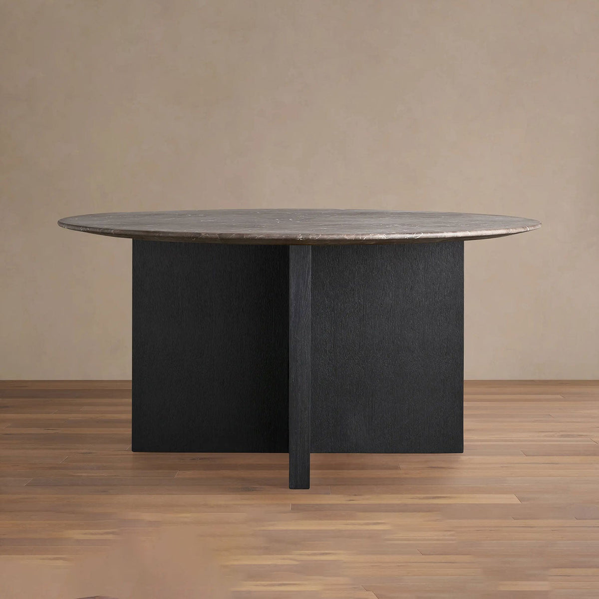 Saint Germain Round Marble Stone Dining Table With Clement Base
