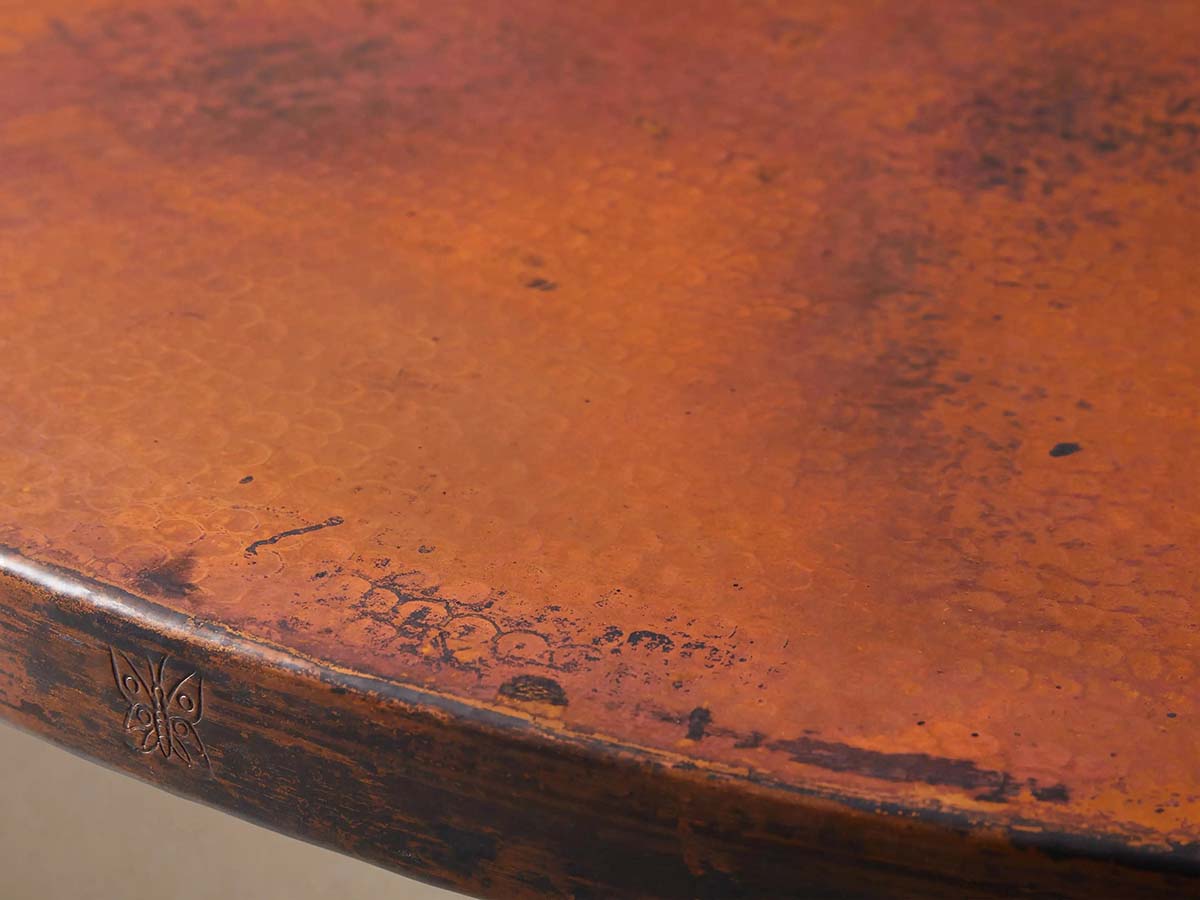 Recycled Metal Round Dining Table Hand-Hammered Top & Black Vertex Iron Base