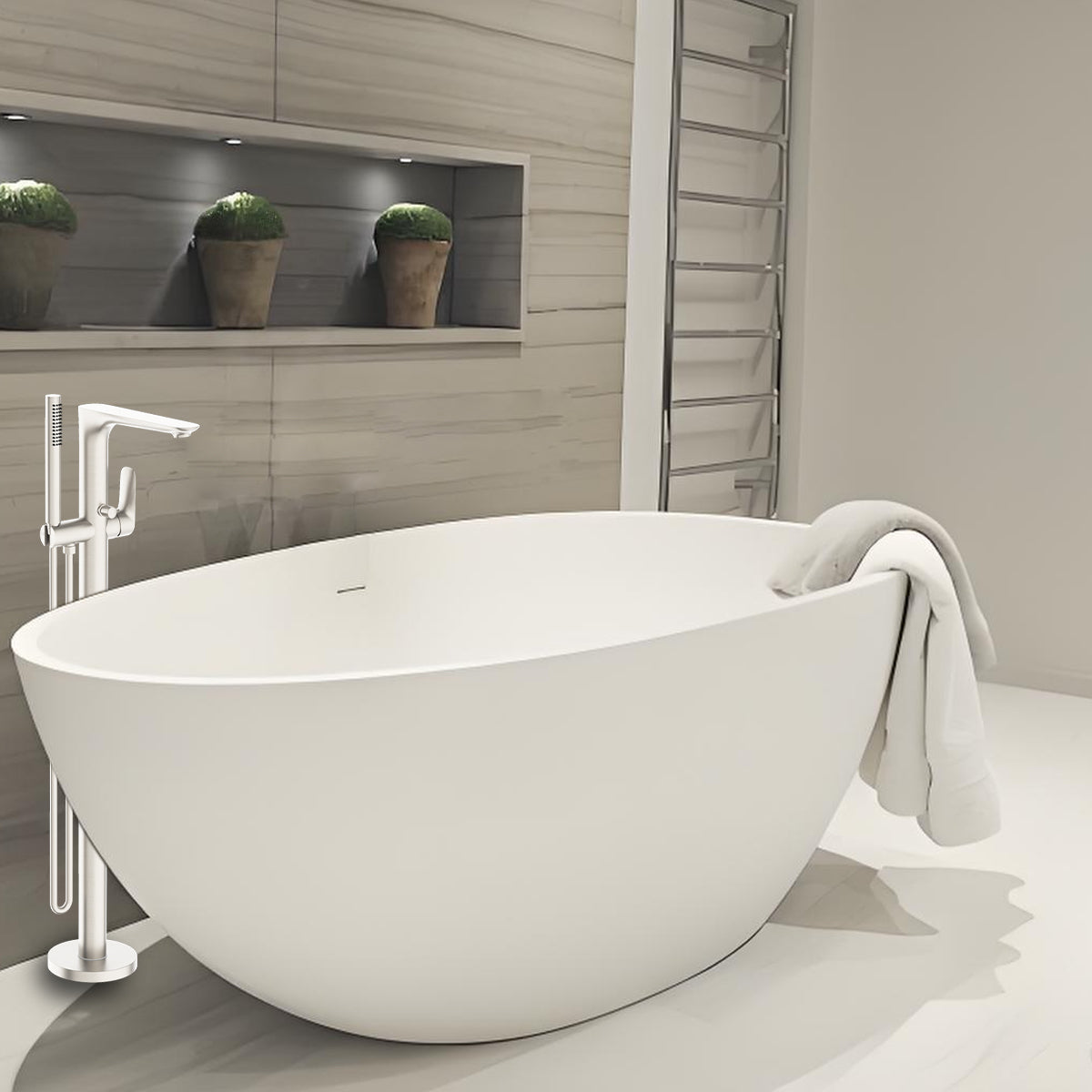 Bianca Freestanding Bath Mixer With Hand Shower Brushed Nickel