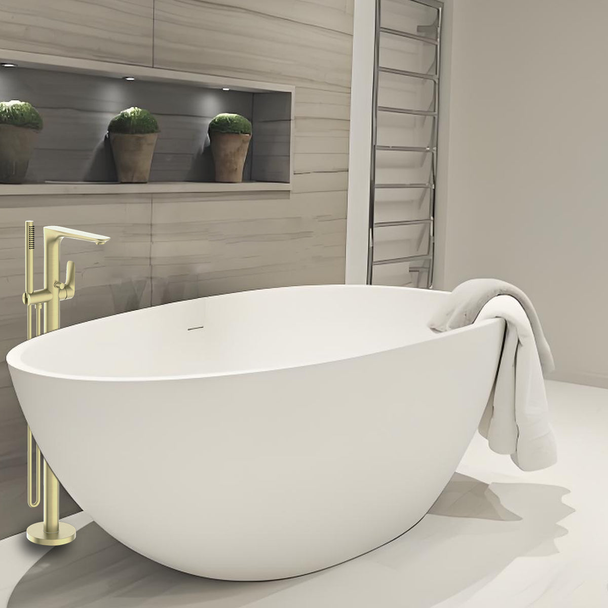Bianca Freestanding Bath Mixer With Hand Shower Brushed Gold