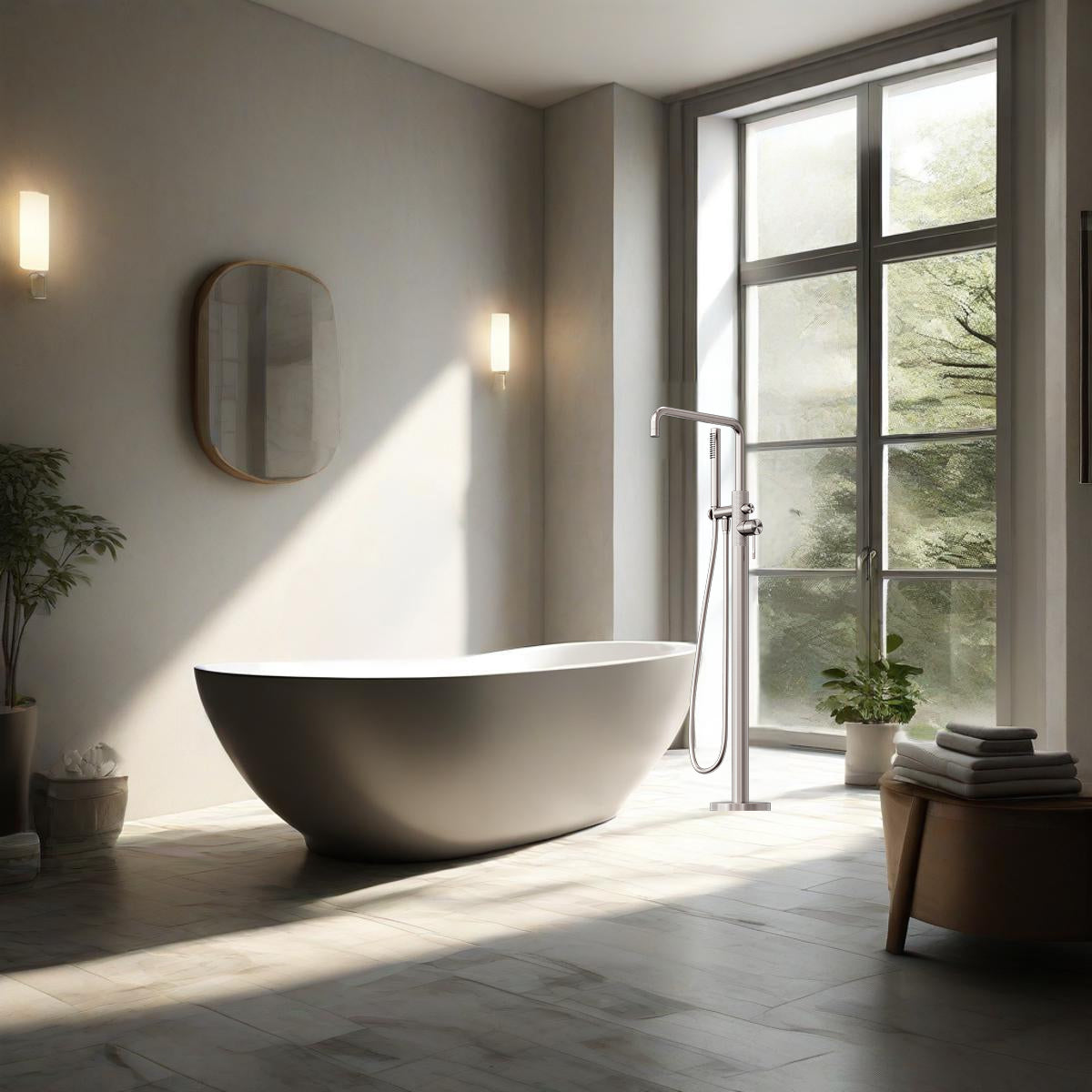 Opal Freestanding Bath Mixer With Hand Shower Brushed Nickel