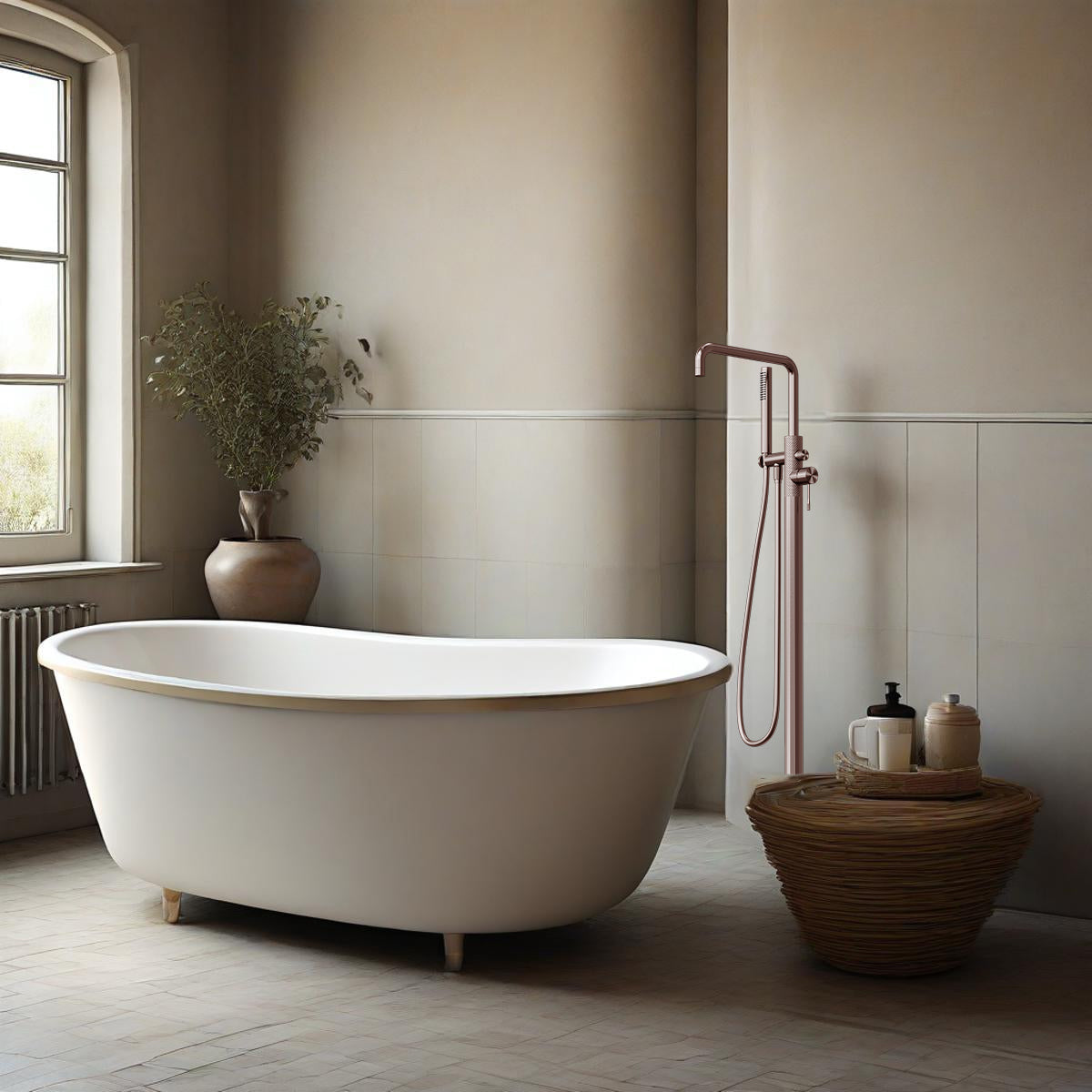 Opal Freestanding Bath Mixer With Hand Shower Brushed Bronze