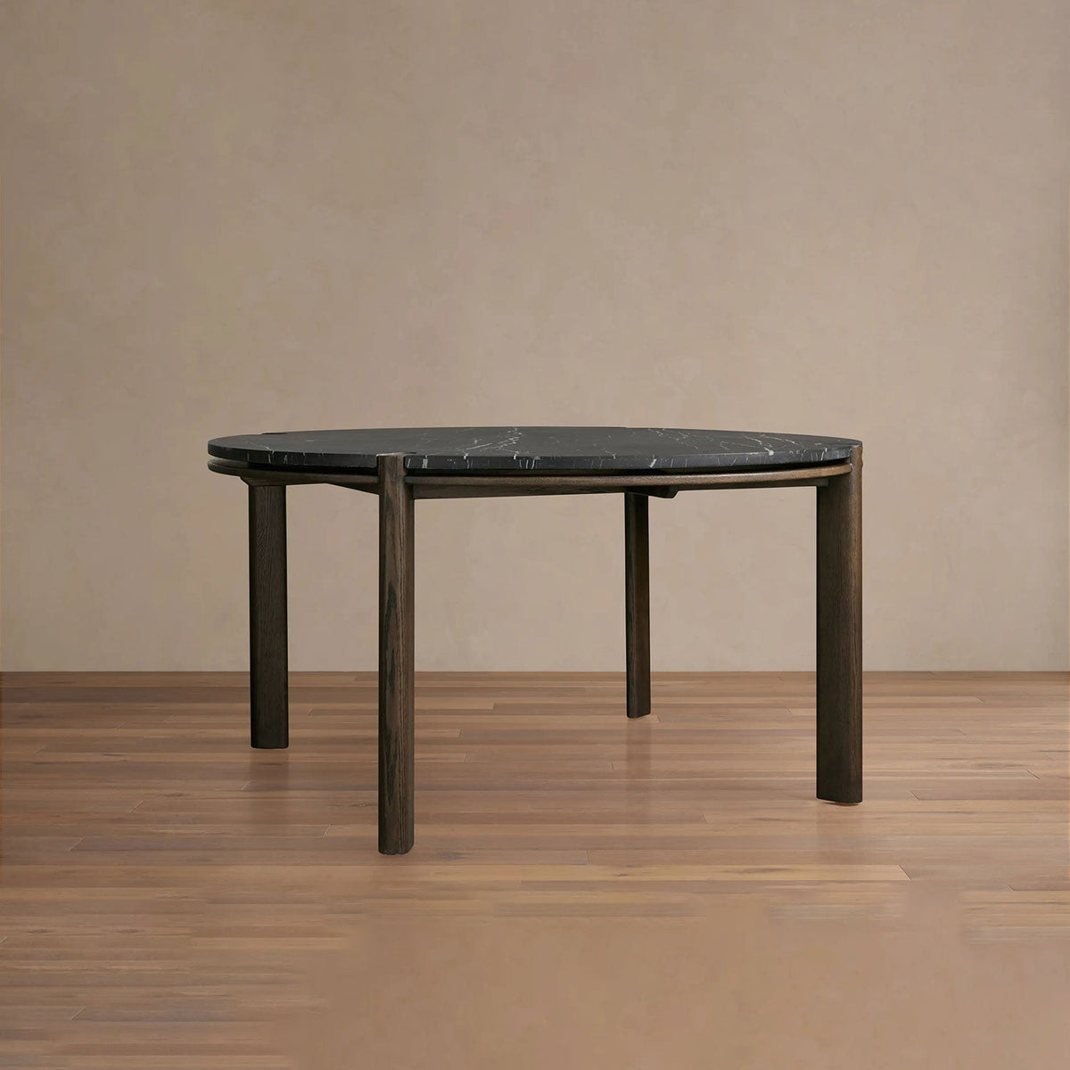 Pyet Round Floating Marble Stone Top Dining Table with Oak Wood Base