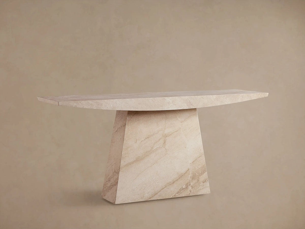 Ilaria Coralle Marble Entryway Console Table in Beige Stone Hallway Entrance Table
