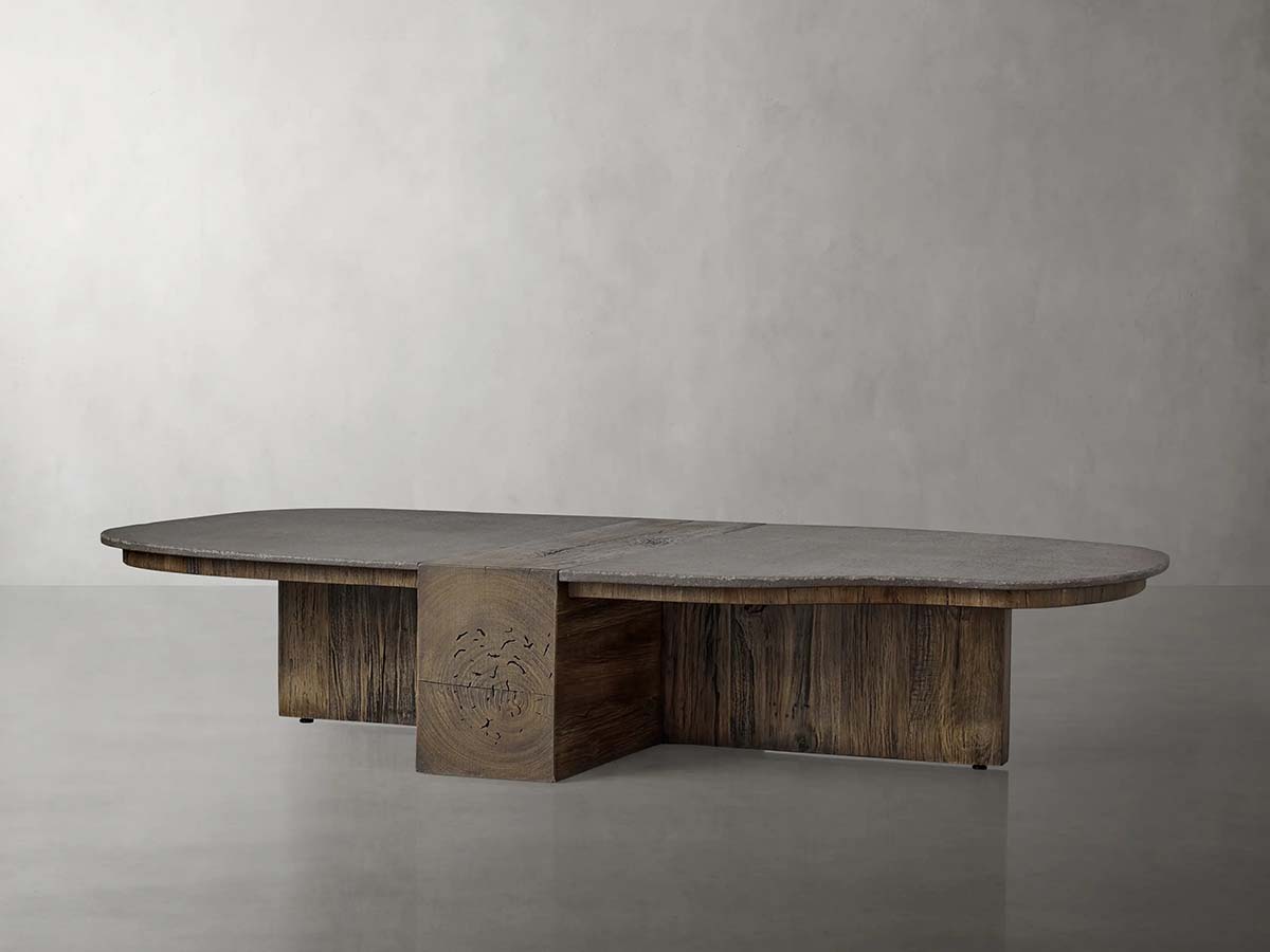 Nicco Lava Stone Top Coffee Table Wood Base Cocktail Table Living Room Luxury Center Tea Table