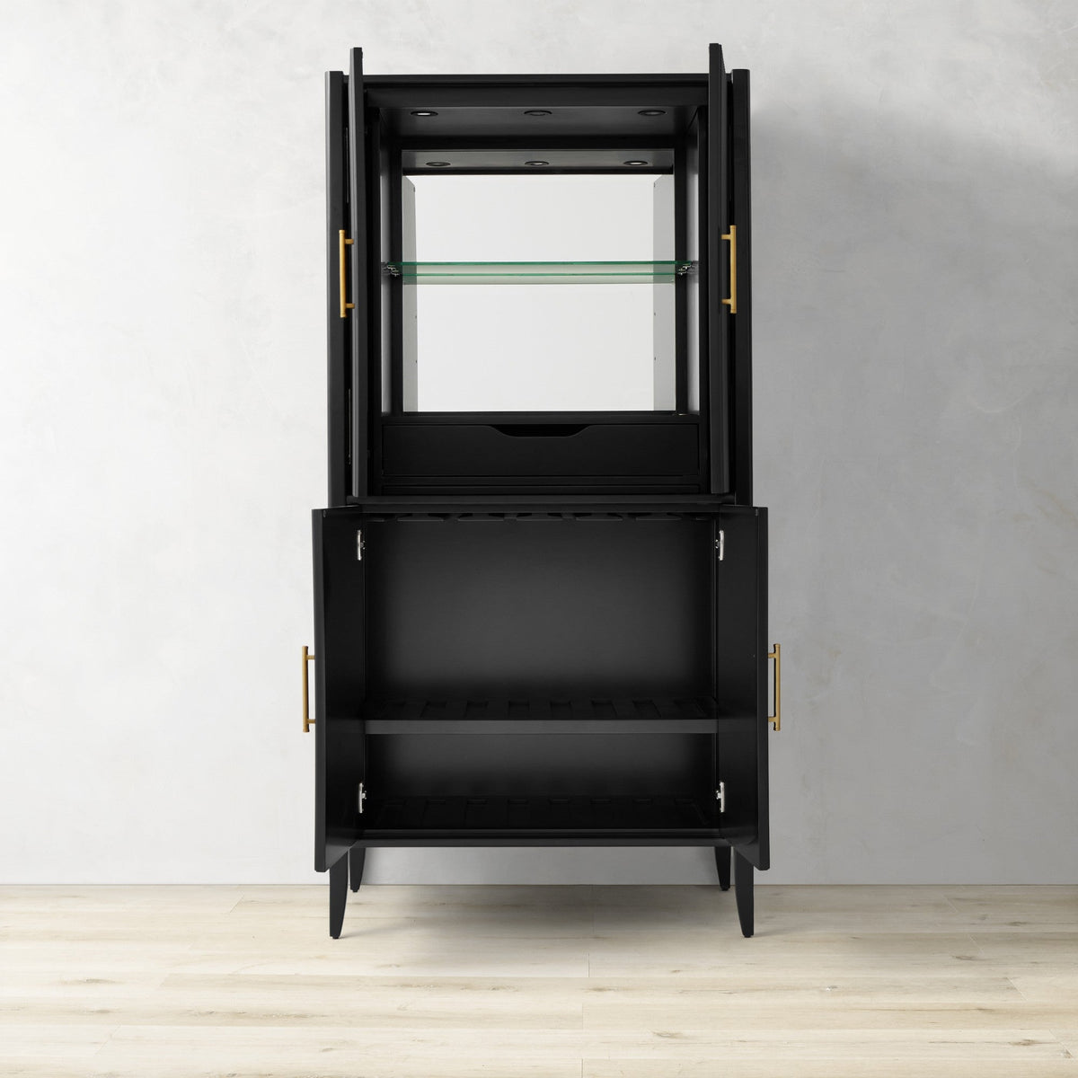 Louis Wood Bar Cabinet Constructivist-Inspired Wine Cabinet With Drawer
