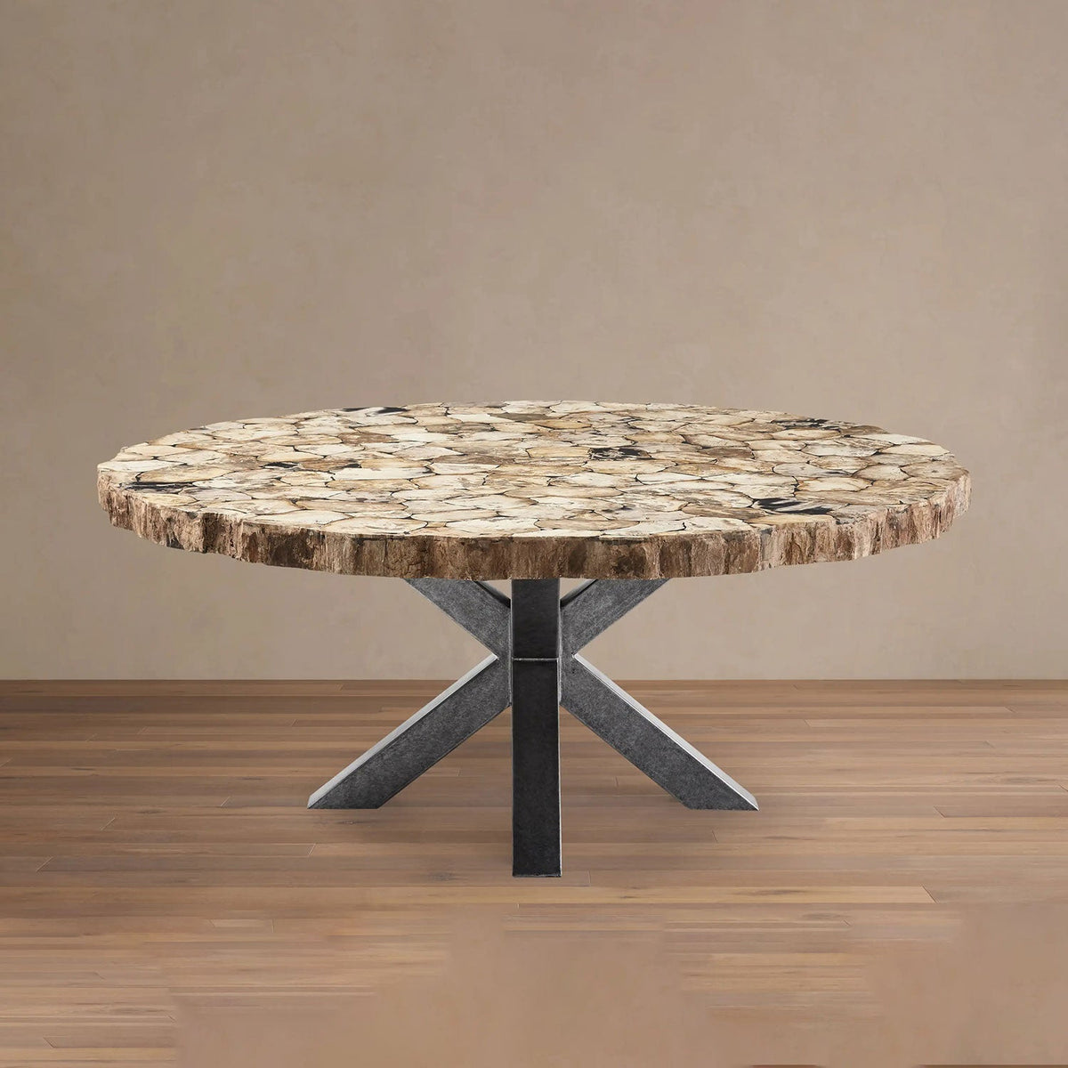 Petra Round Dining Table Inlay Splicing Tabletop With Iron Base