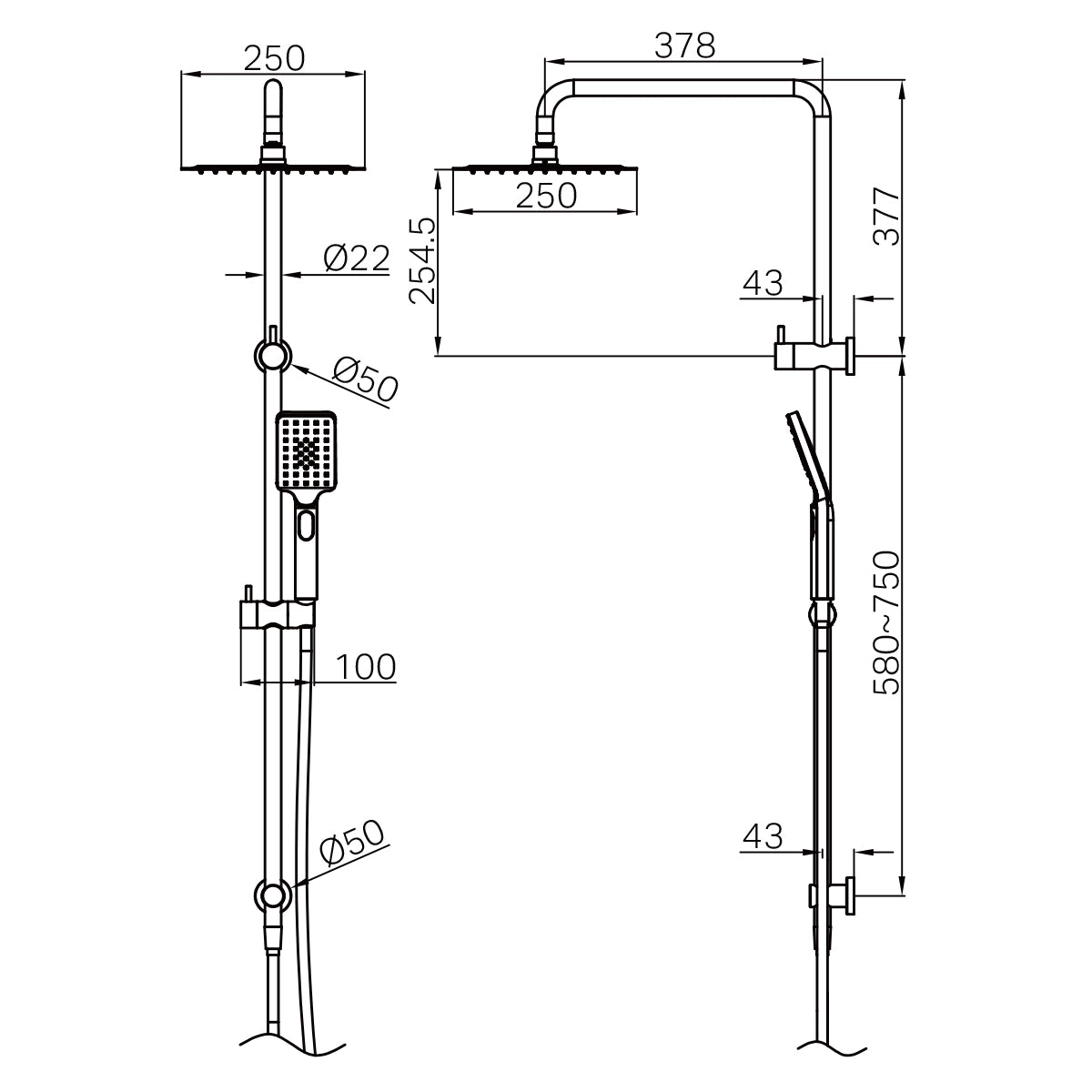 Square Project Twin Shower Matte Black