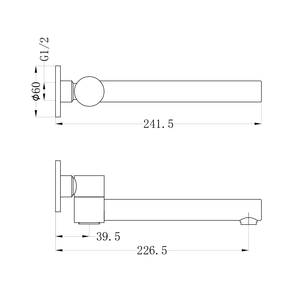 Dolce Wall Mounted Swivel Bath Spout Only Chrome