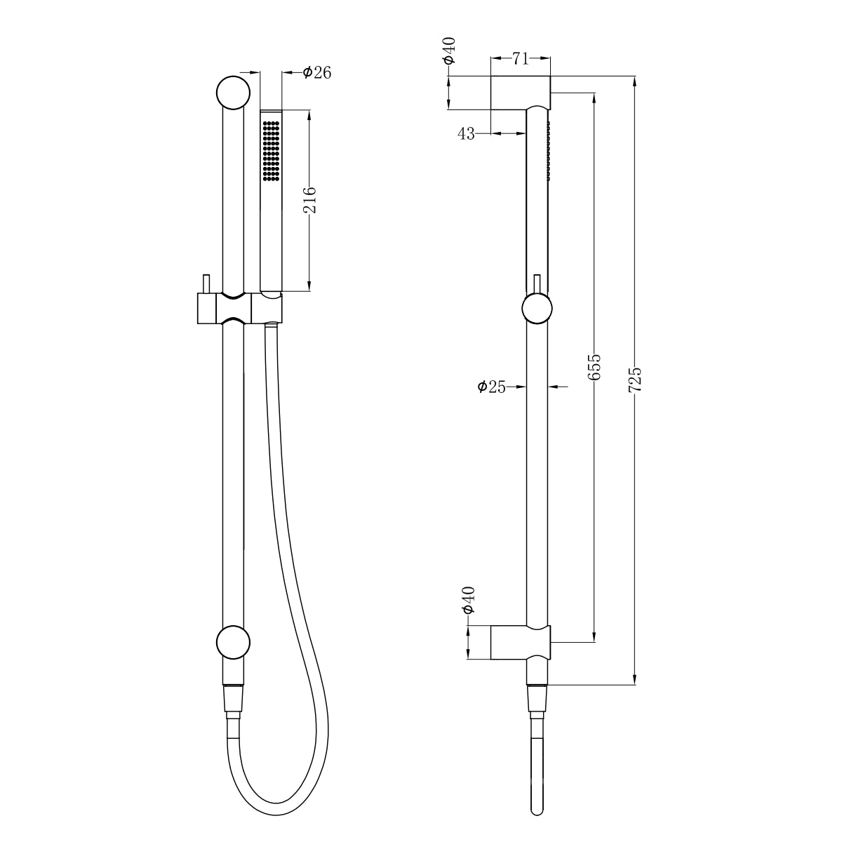Zen Ss316l Shower Rail With Outdoor Shower Hose Graphite