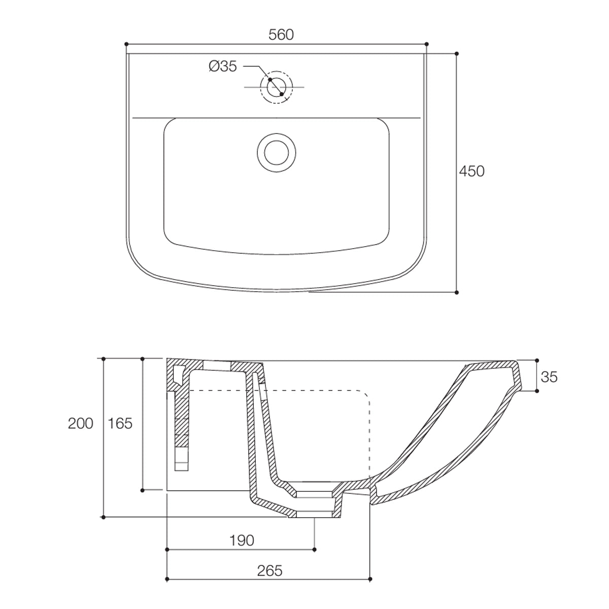 Kohler Panache Semi-Recessed 560 X 450,1 Tap Hl