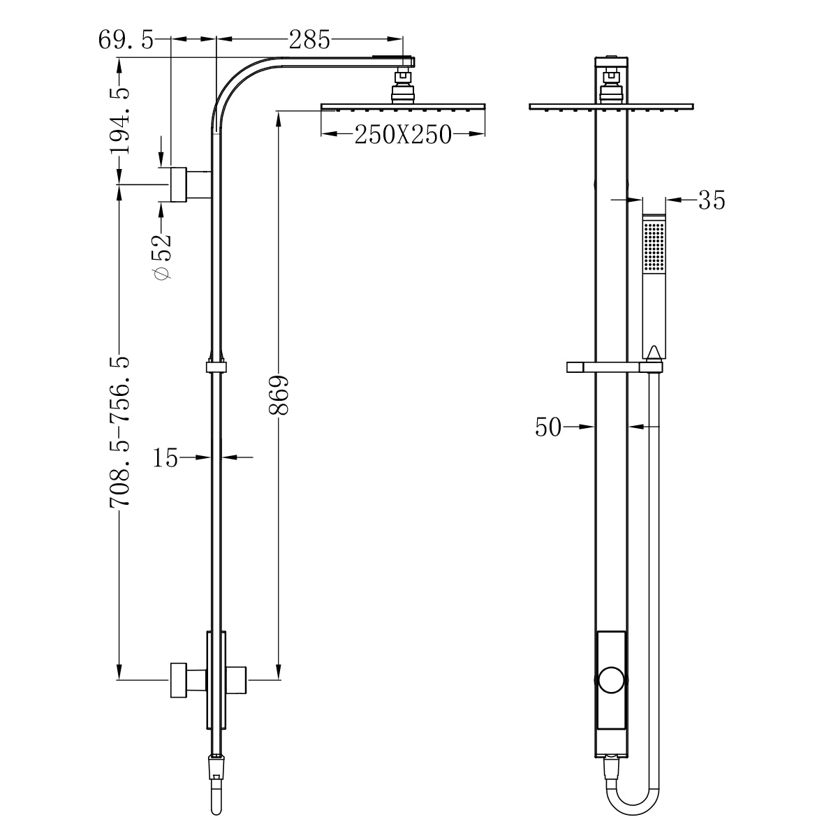 Astra Rain Square Twin Shower Single Hose Chrome