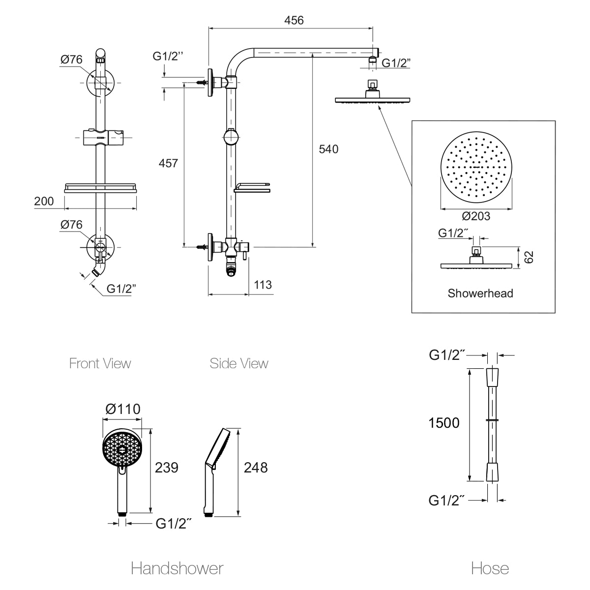 Hydrorail® Rain Shower Square Column - Premium