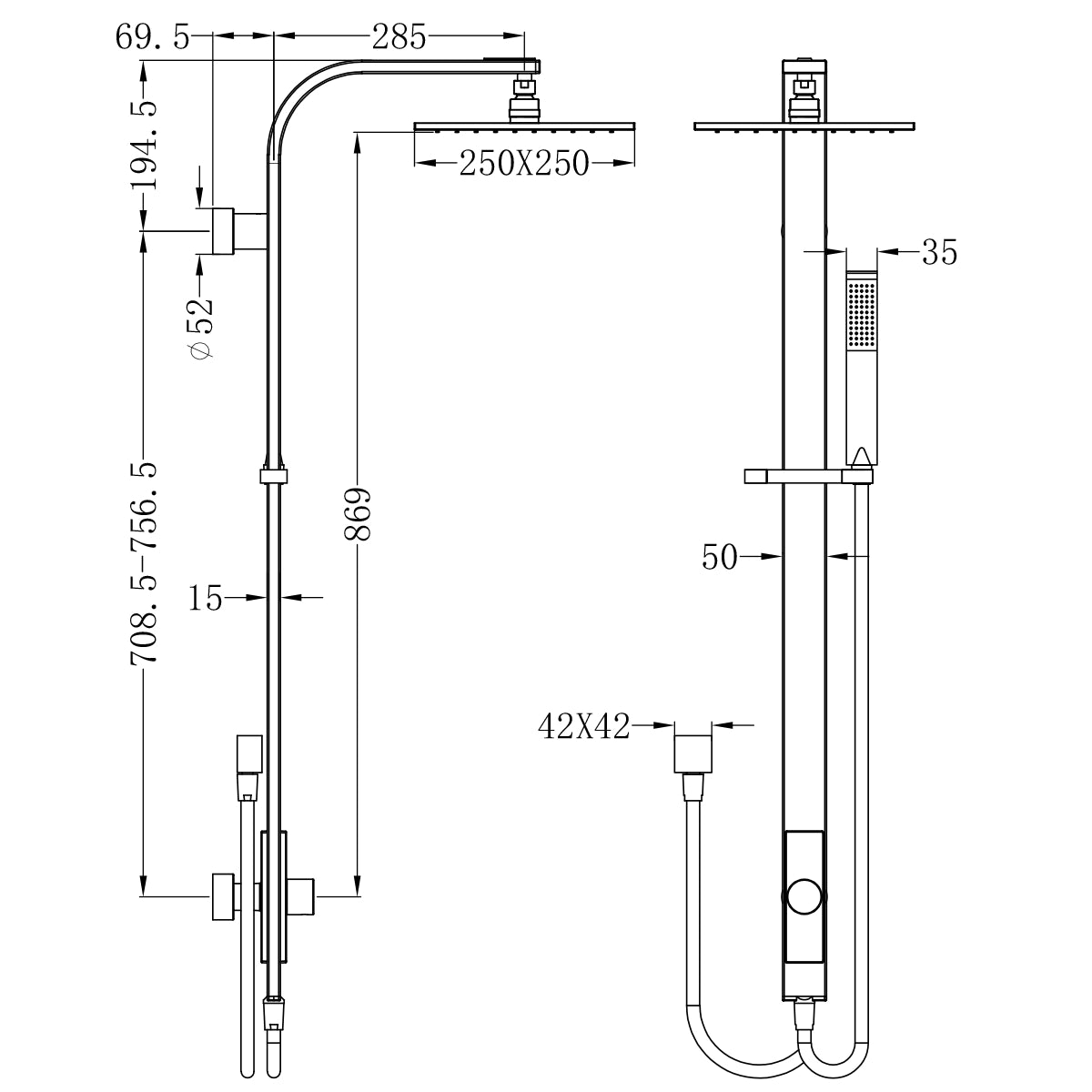 Astra Rain Square Twin Shower Double Hose Chrome